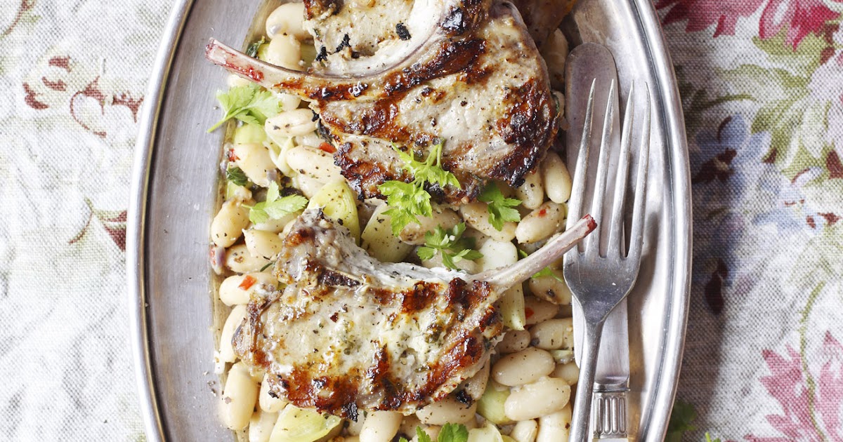 appledrane Griddled lamb cutlets with cannellini beans and baby leeks