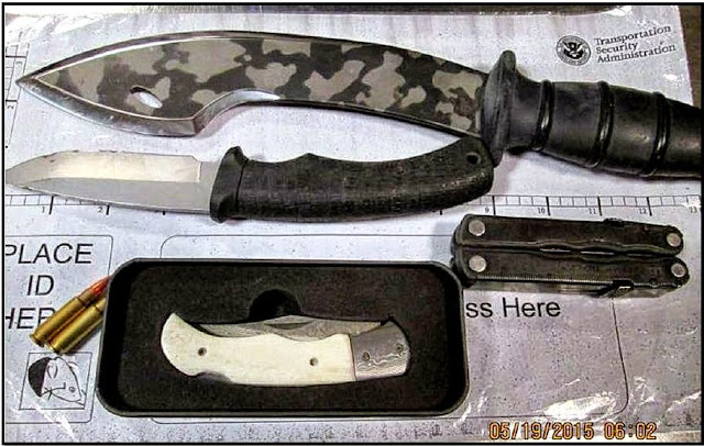 Several knives discovered in one bag. 