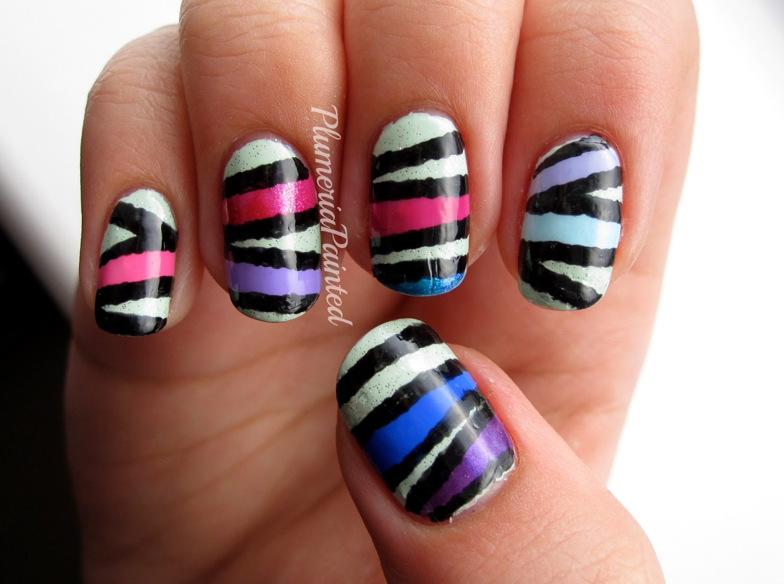 Black and Pink Striped Nails - wide 9