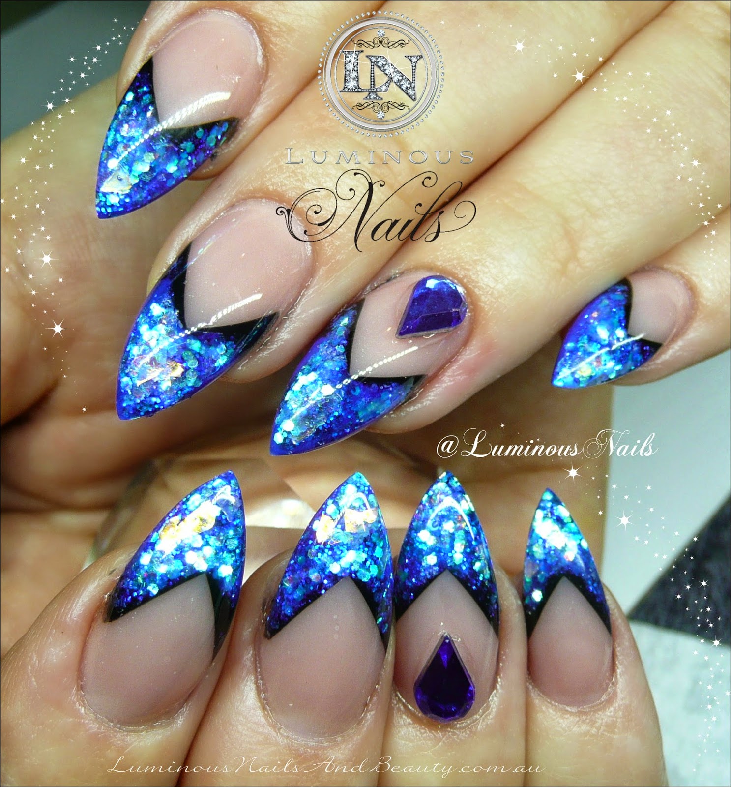 Glittery Royal Blue Nails