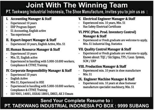 PT.Taekwang Indusrial Indonesia (Subang) Akses Kerja