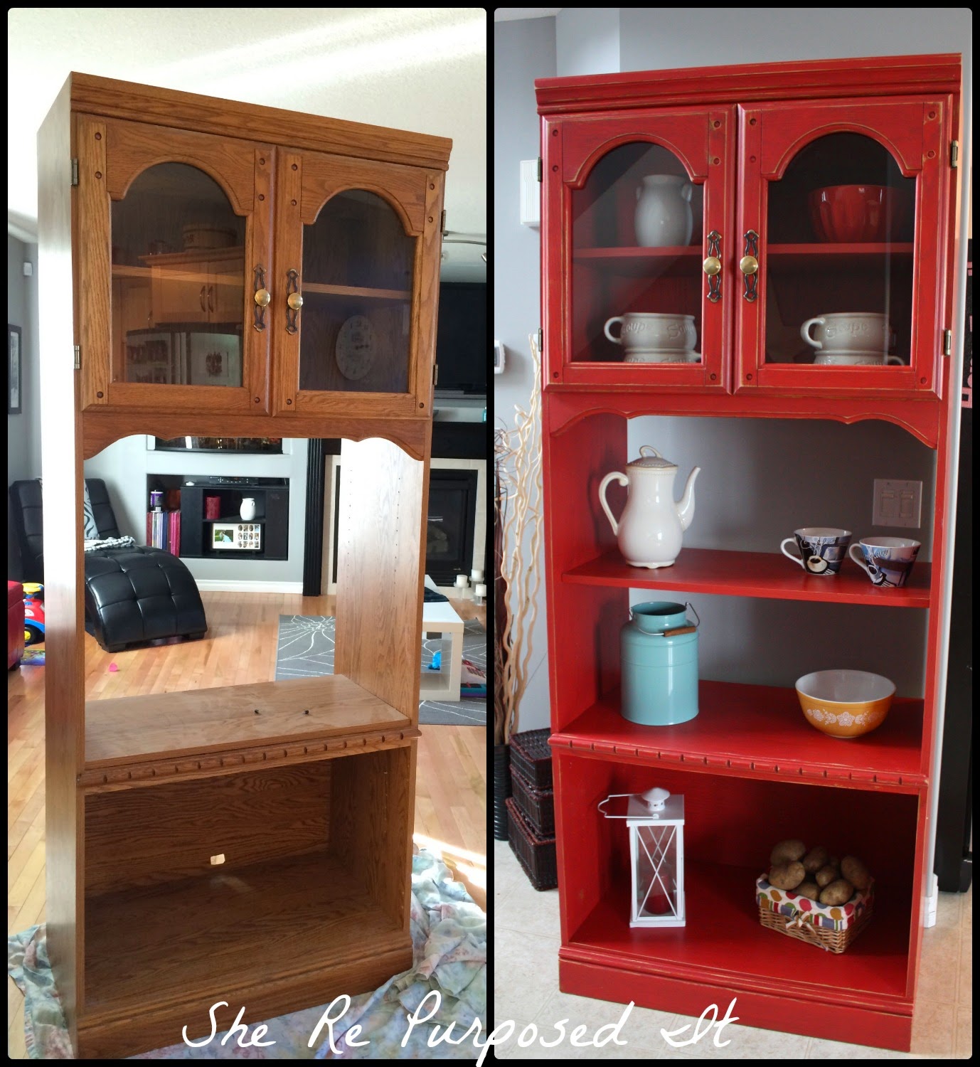 She RePurposed It Country Red Hutch