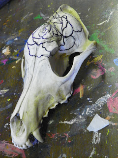 painting on coyote skull