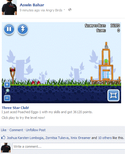 Memainkan Game Angry Birds Di Dinding Facebook dan Web / Blog