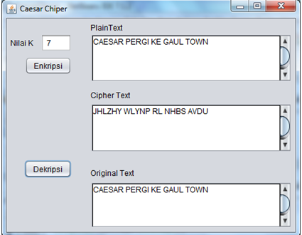 Program kriptografi caesar cipher dengan java Program kriptografi caesar cipher dengan java