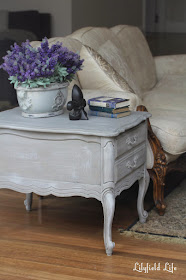 Restoration hardware weathered finish on a french style lamp table by Lilyfield life