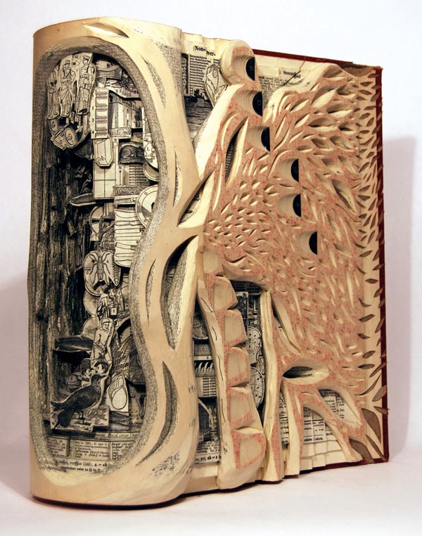 Writing Away Cutting, soaking, stacking books... into art