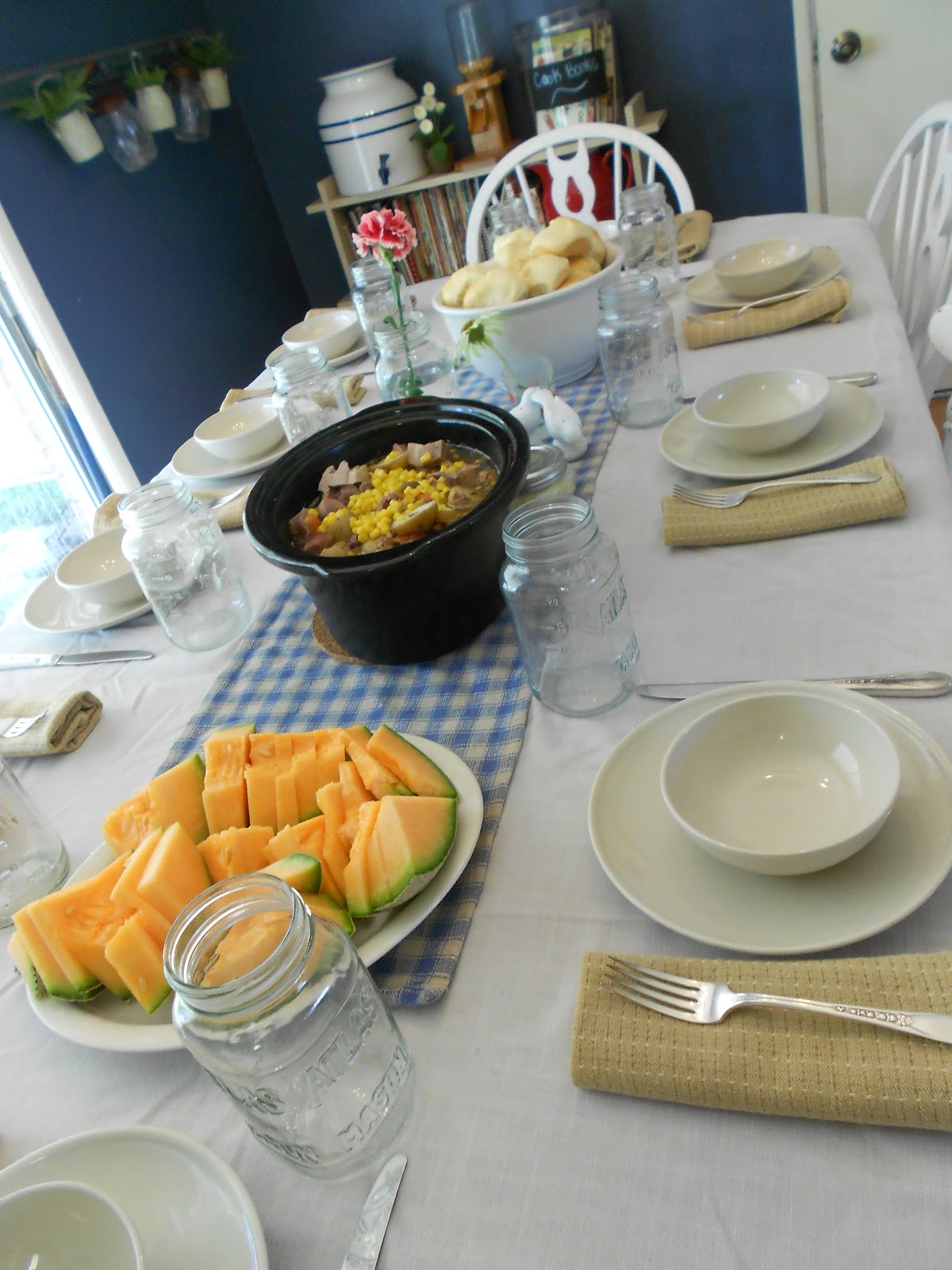 The American Homemaker Old Fashioned Family Dinner Tablescape w/Roll