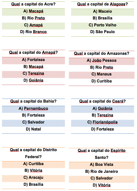 Quiz5!Capitais do Brasil,conheces a capital de cada estado? 