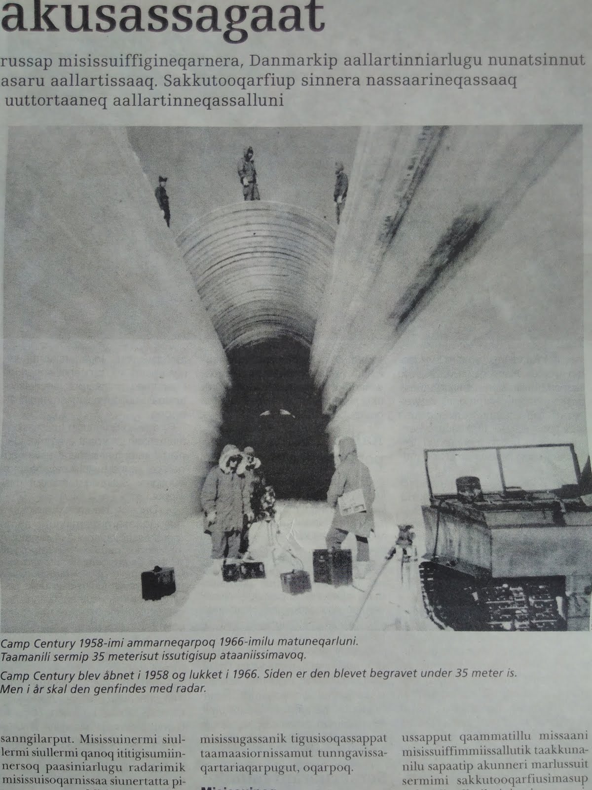 Daily newspaper article about Camp Century, Greenland