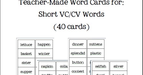 Classroom Freebies Too: Short VCCV Spelling Word Cards