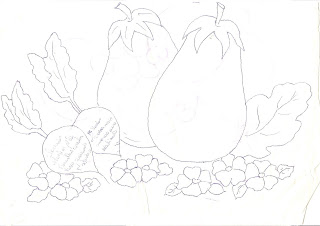 Risco para pintar berinjela,rabanetes e flores