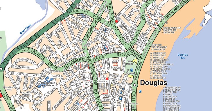 Map of Douglas, Isle of Man - Eastern Perspective
