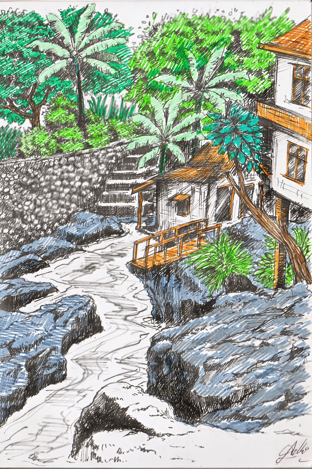 Indonesias Sketchers Bandung Sungai Perkampungan Warga