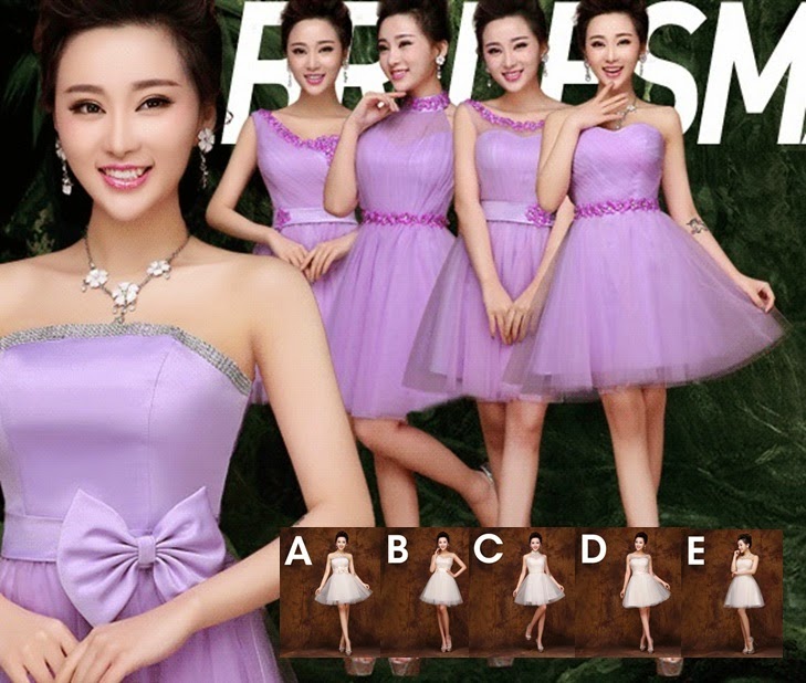 Purple/Beige 5-Design Daffodil Bridesmaids Dress