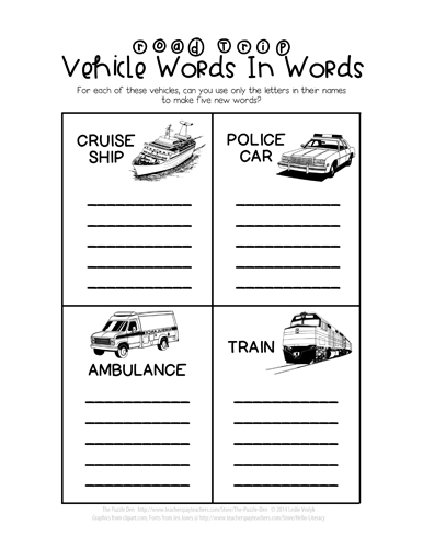 Road Trip Vehicle Words In Words