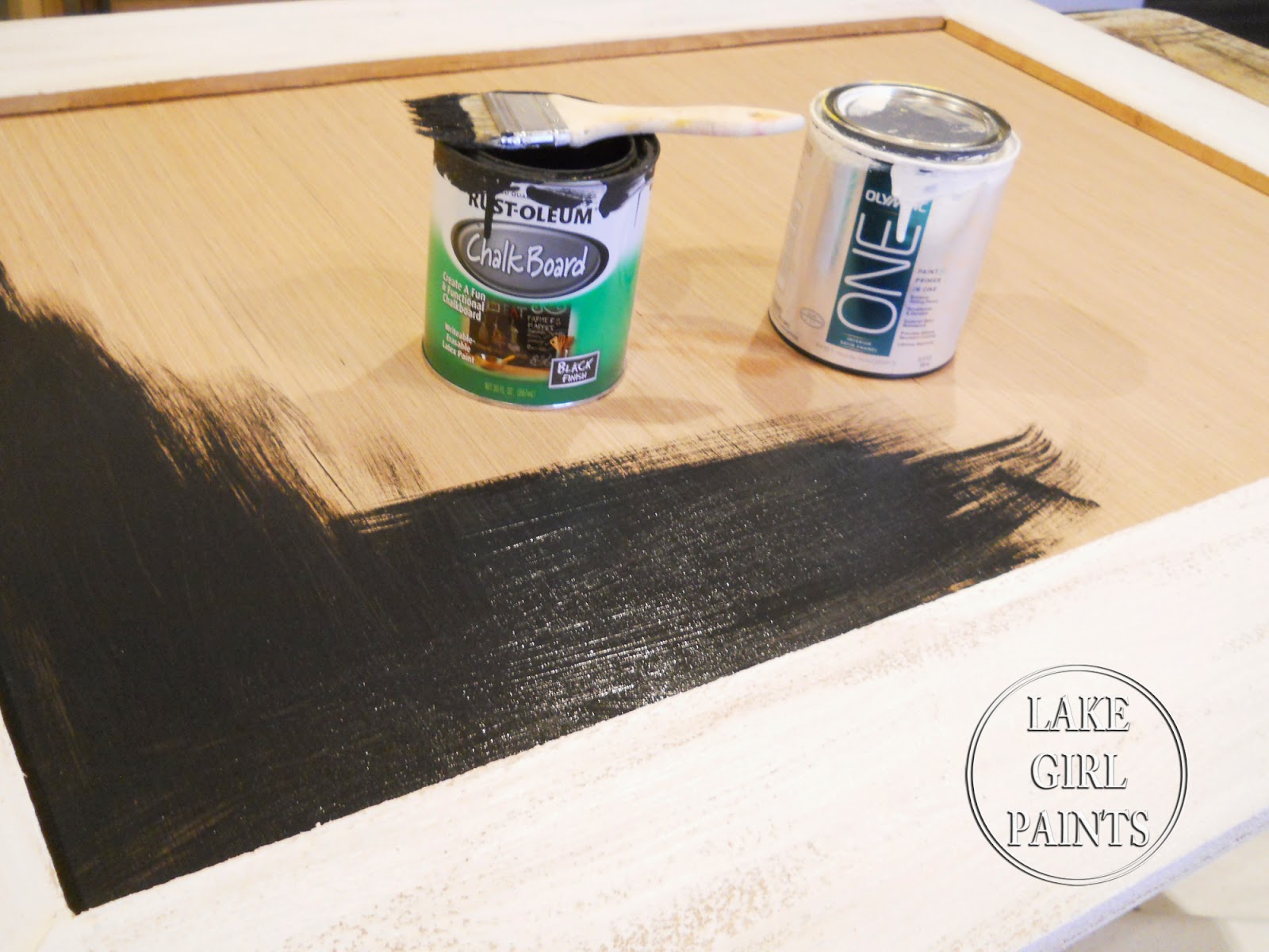 Lake Girl Paints Large Chalkboard with Striped Frame DIY