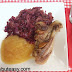 Fried chicken with braised red cabbage and applesauce