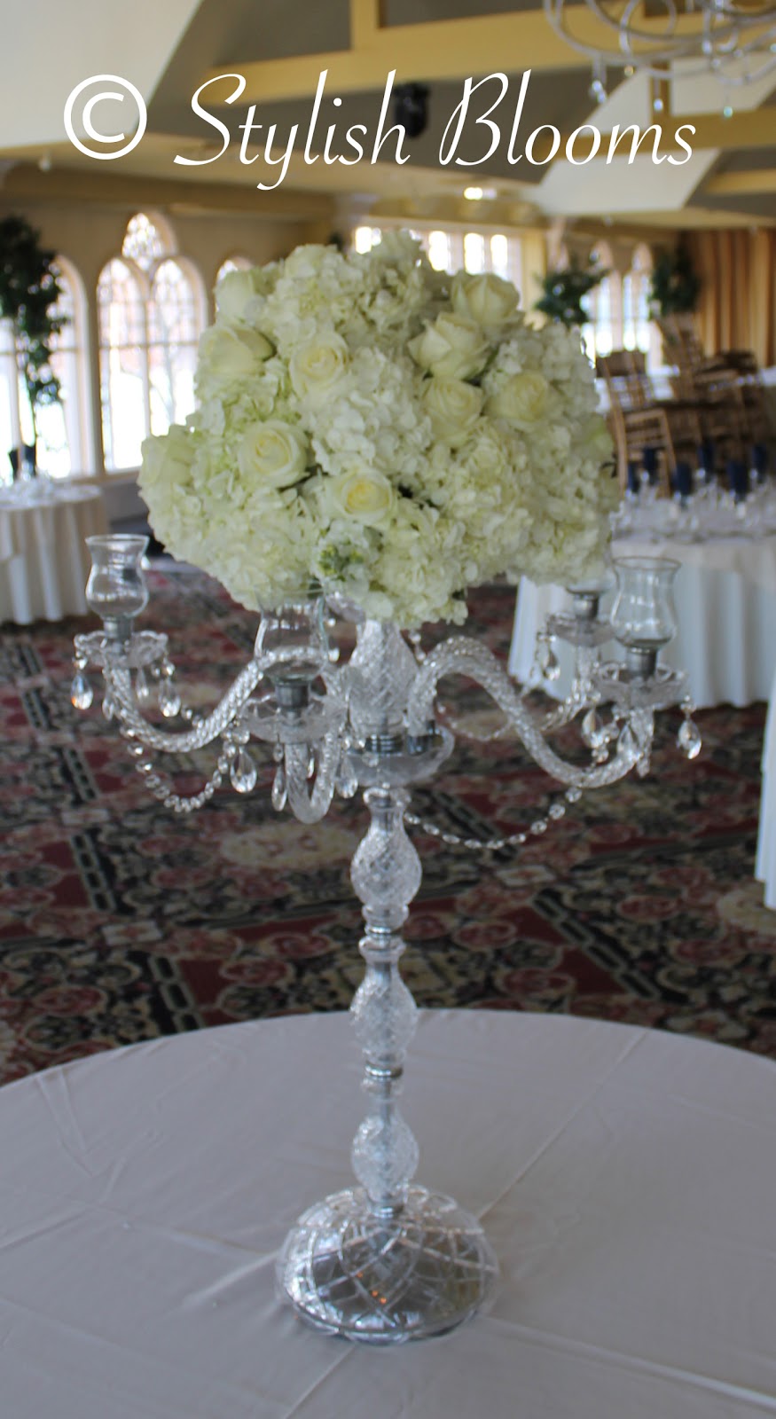 Stylish Blooms Crystal Candelabra New Rental Item.