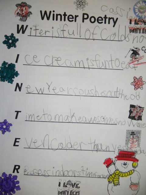 PATTIES CLASSROOM: Winter Acrostic Poems and Snowflake Snowman Art