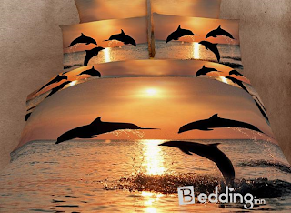 Strong and Vigorous Dolphin in the Setting Sun 4 Piece Cotton Bedding Sets