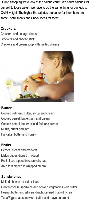 High calorie foods for kids