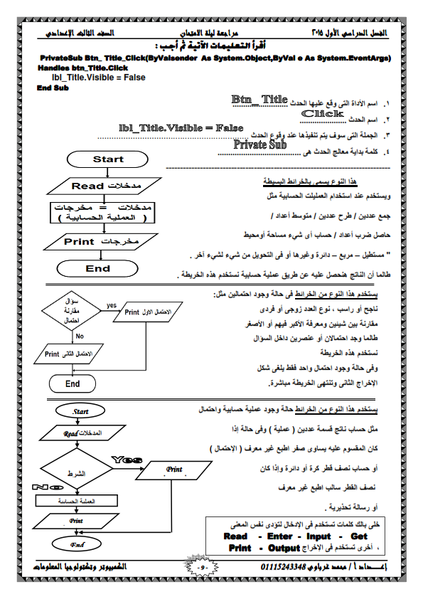 المراجعة النهائية فى الكمبيوتر للصف الثالث الاعدادى الترم الاول المنهاج المصري