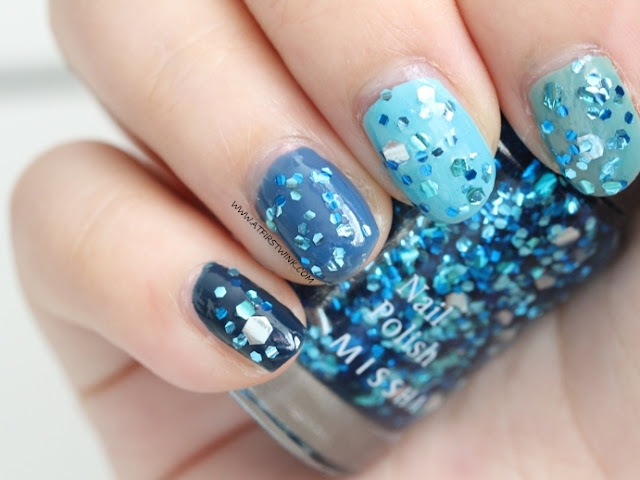 Etude House green-blue ombre nails with the Missha The Style nail polish Gem Stone - Aquamarine on top.