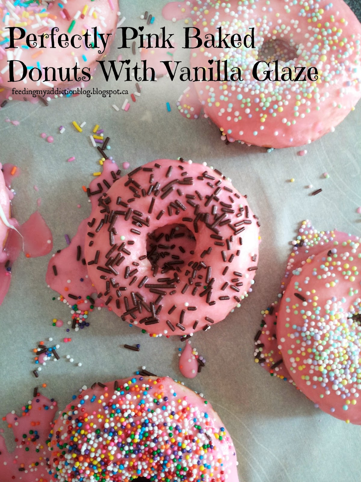 Feeding My Addiction Perfectly Pink Baked Donuts with Vanilla Glaze