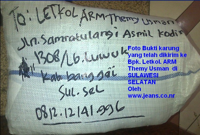 Foto Paket Karung untuk Pak LetKol ARM Themy di SULAWESI SELATAN