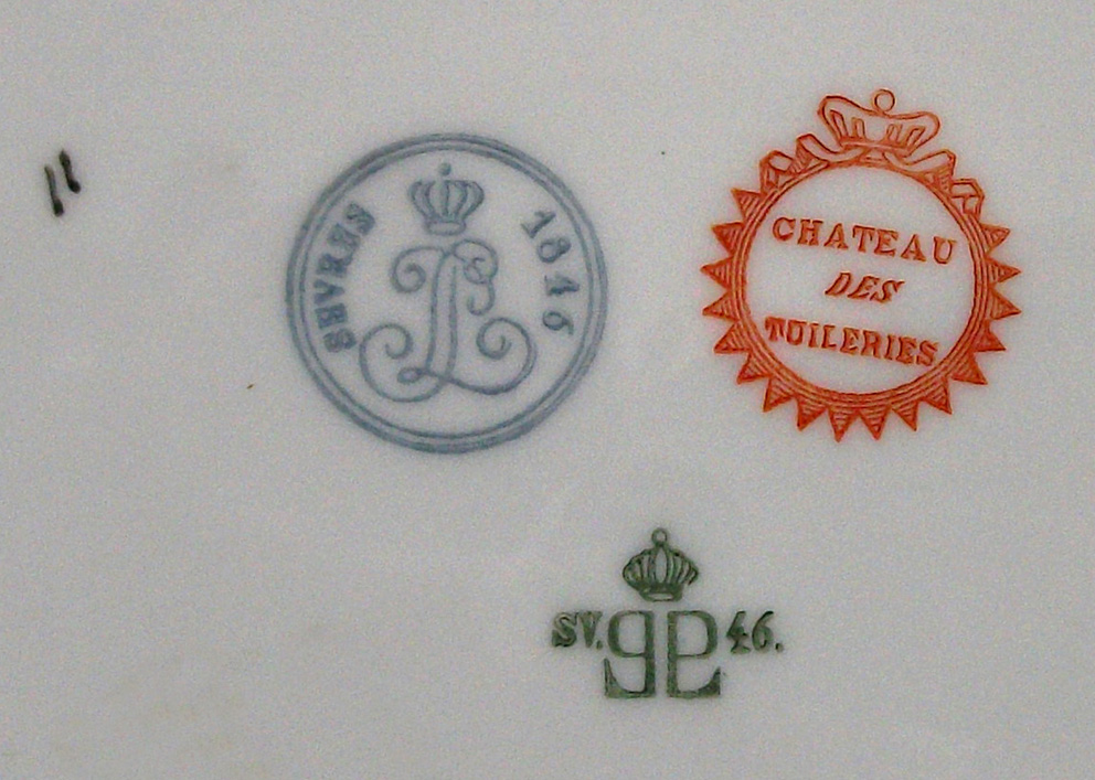 Original and counterfeit marks on the above "Sevres style" plate....
