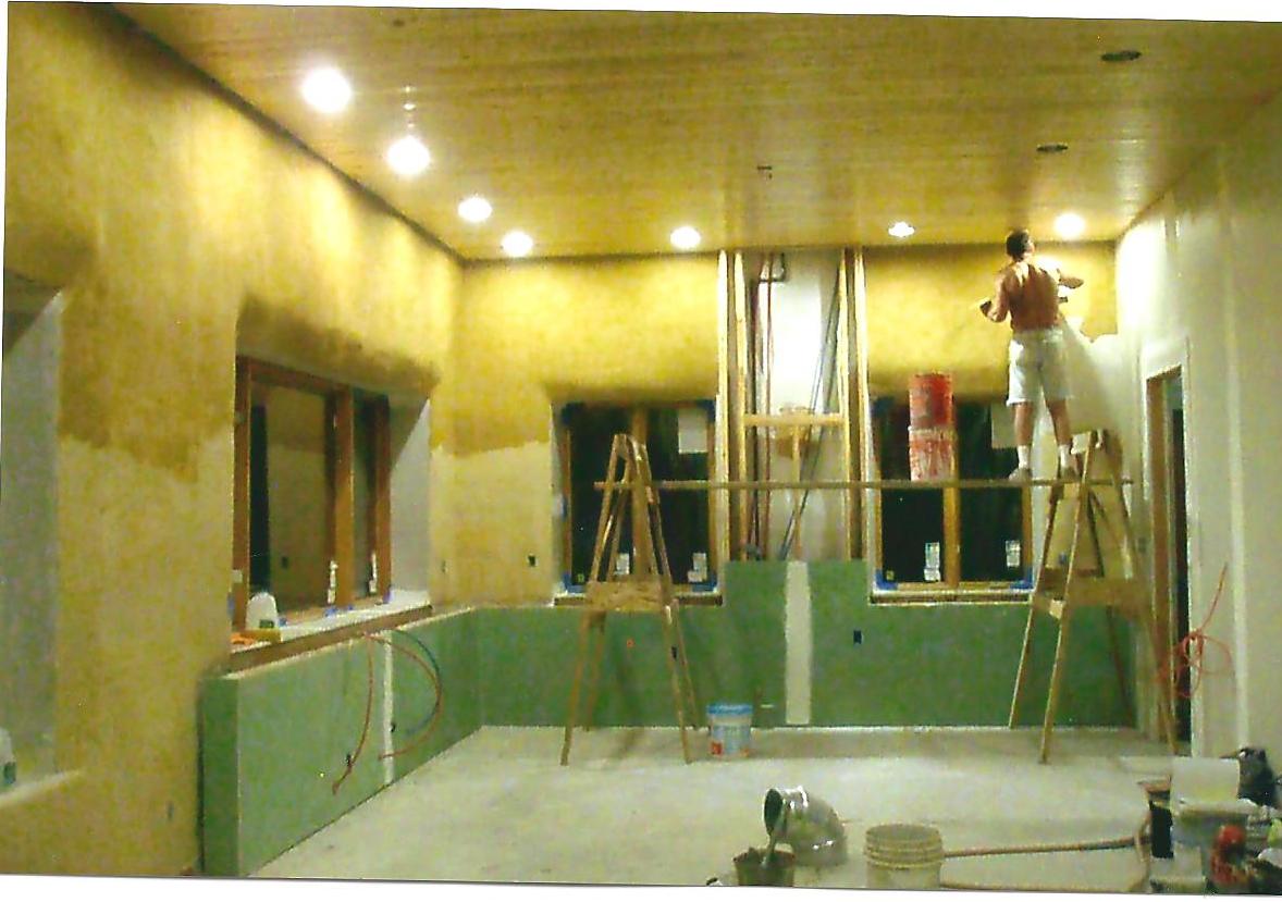 Kitchen cabinet rollouts After 2 coats of lime plaster on kitchen walls, American Clay wall