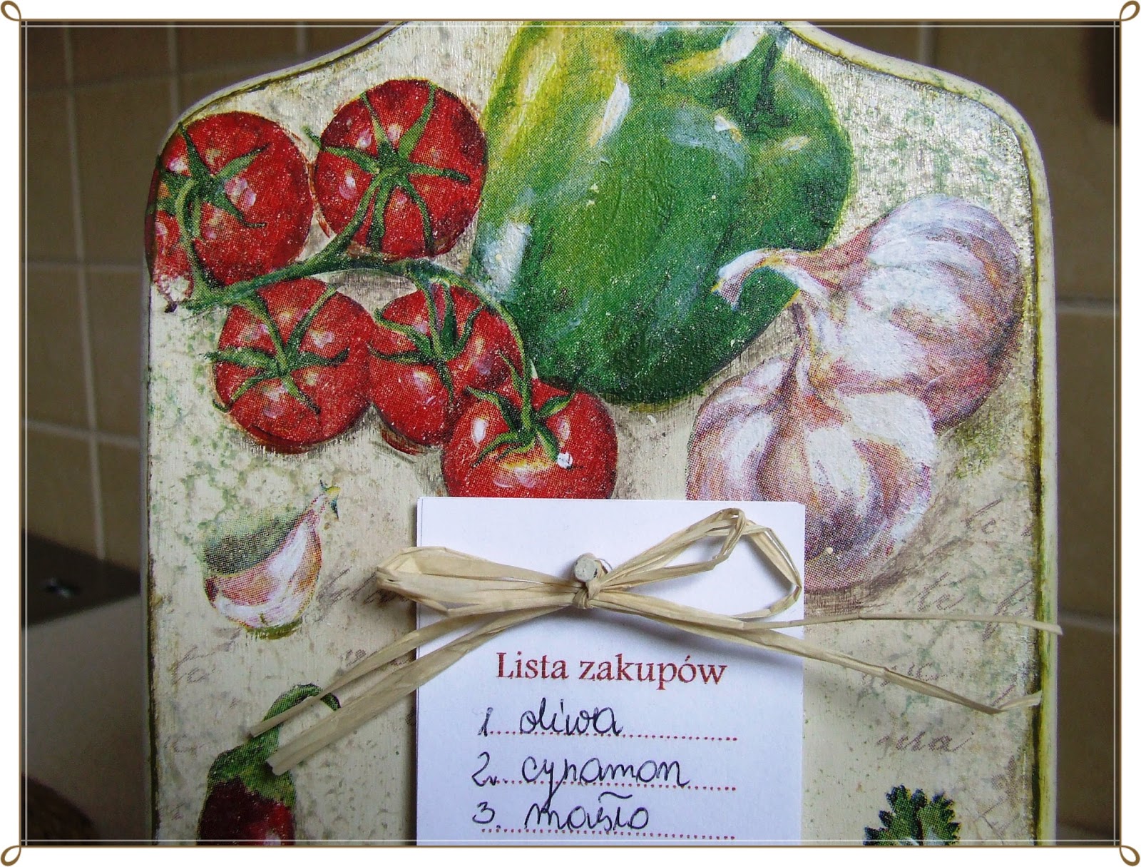 OWOCE MOJEJ WYOBRAŹNI Deseczka decoupage z listą zakupów )