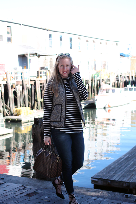portland maine, new england fashion blogger, cobblestone streets, harbor fish market