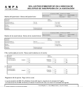 Full de sol·licitud d'inscripció com a soci de l'AMPA