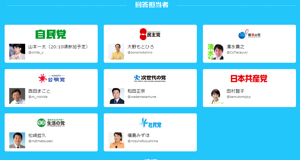 【政党への質問募集中】政党だけど政策の質問ある? あなたの質問に政党代表者がTwitterで答えます!