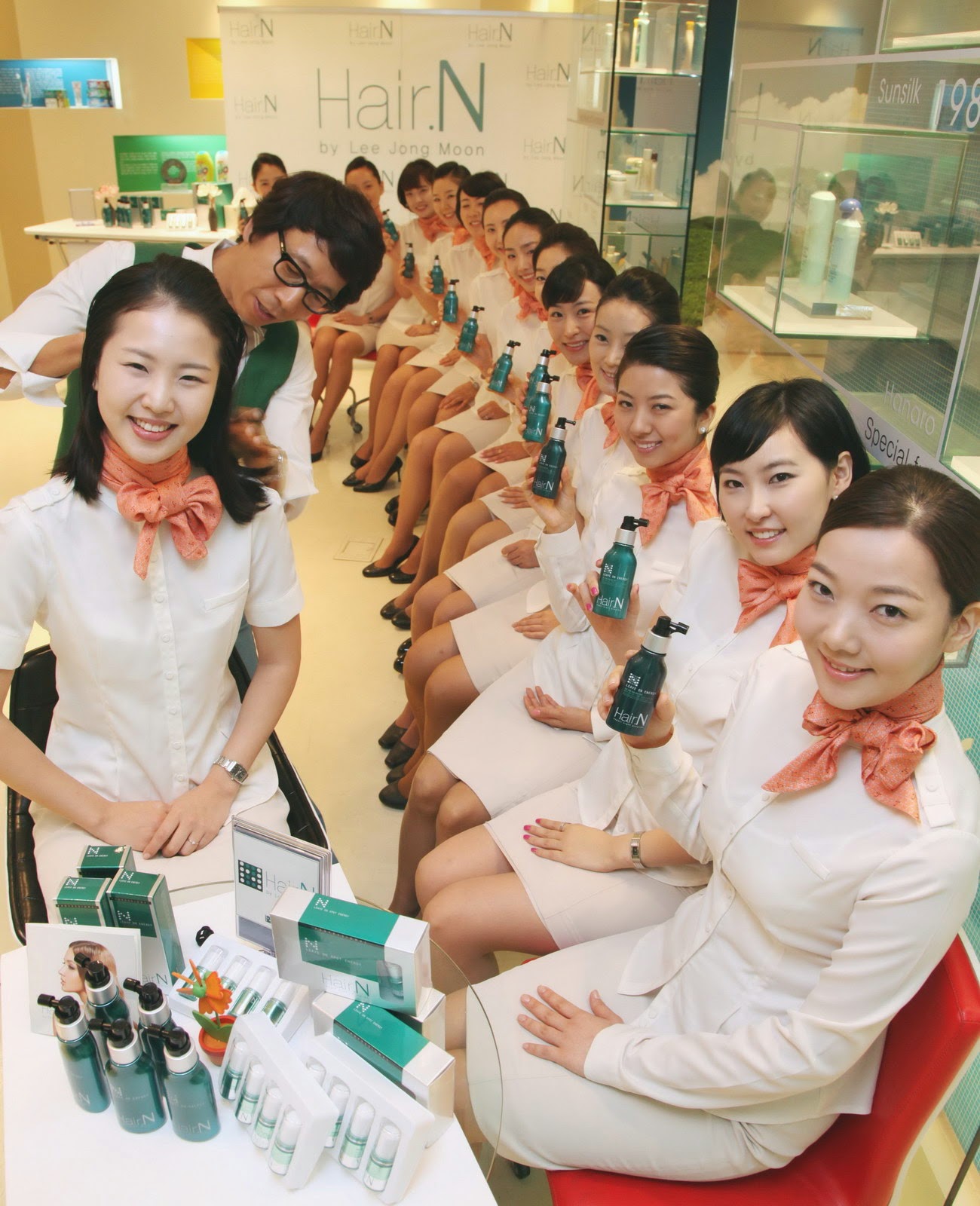 Jeju air stewardesses in hair care training World stewardess Crews