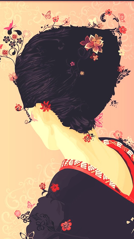 Japanese Geisha Illustration Cherry Blossom Android Wallpaper