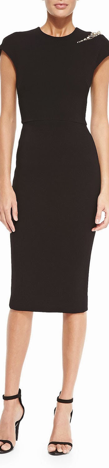 Victoria Beckham Cap-Sleeve Sheath Dress  Embellished Shoulder