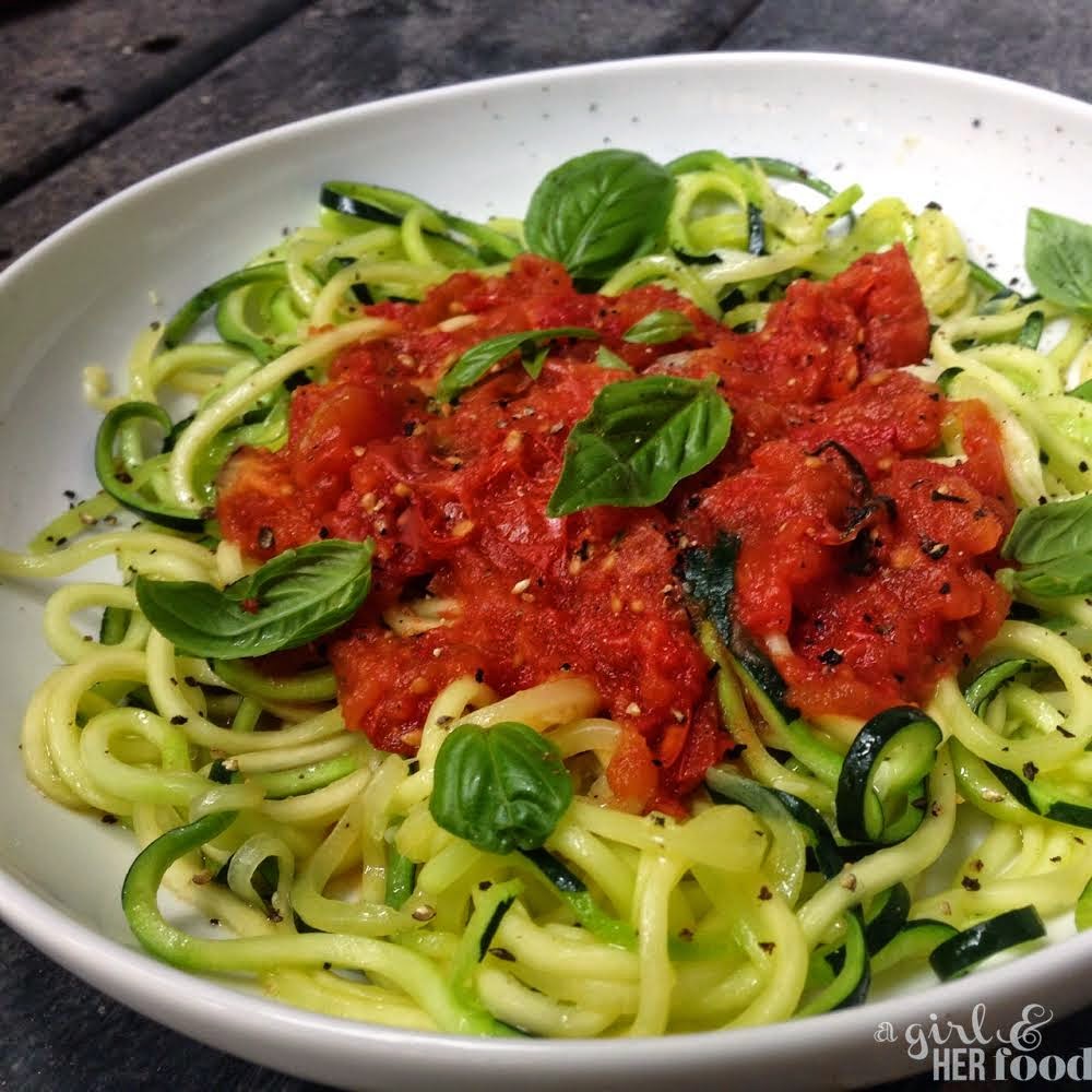 A Girl & Her Food Zucchini Noodles aka Zoodles with SlowRoasted Tomato Marinara