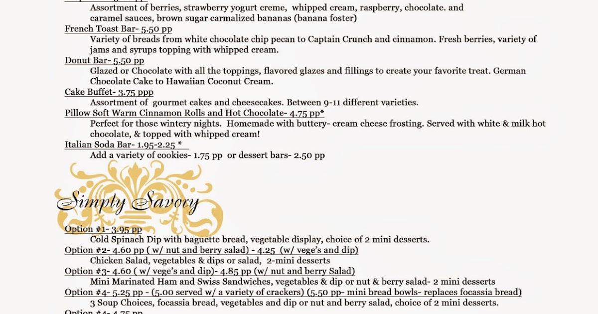 Clarion Event Center Rec. Menus
