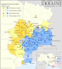 Map of rebel control in Ukraine, showing the areas claimed by the breakaway Donetsk and Lugansk People's Republics.