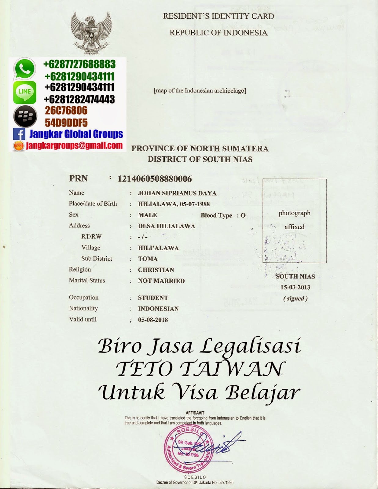 Jangkar Groups LEGALISIR VISA BELAJAR DI TETO TAIWAN