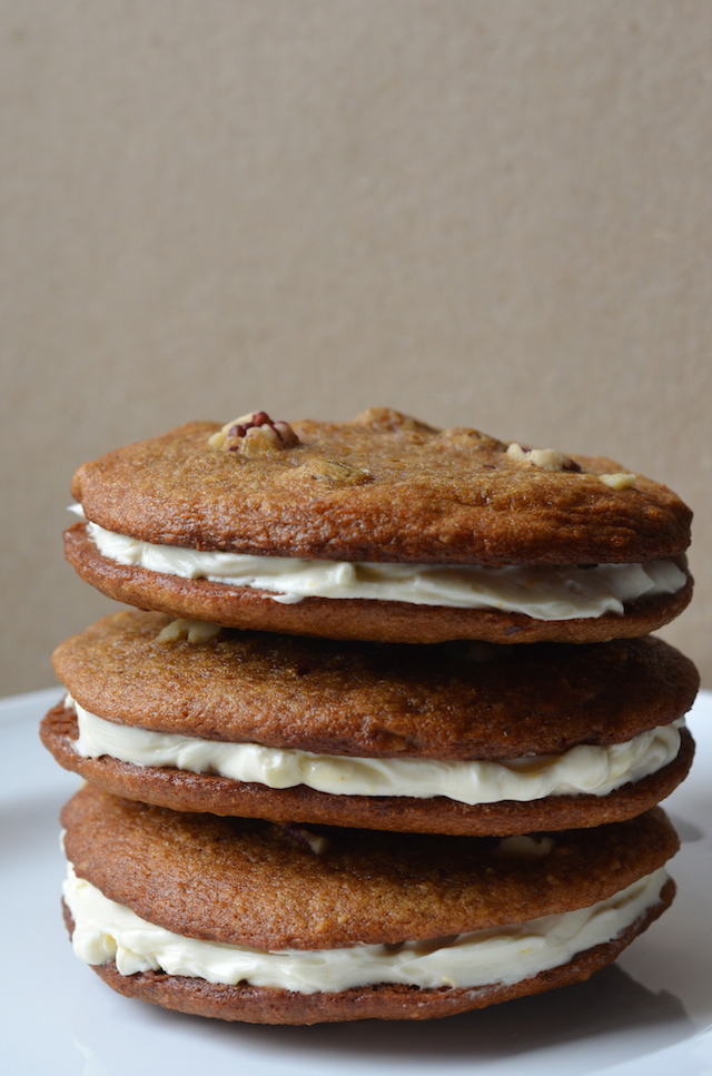 Banana Bread Cookie Sandwiches with Honey Cream Cheese Always Order