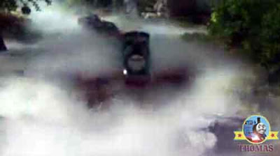 Hazy moonlit hours of darkness Peter Sam the tank engine clickety clacked over wooden sleeper rails
