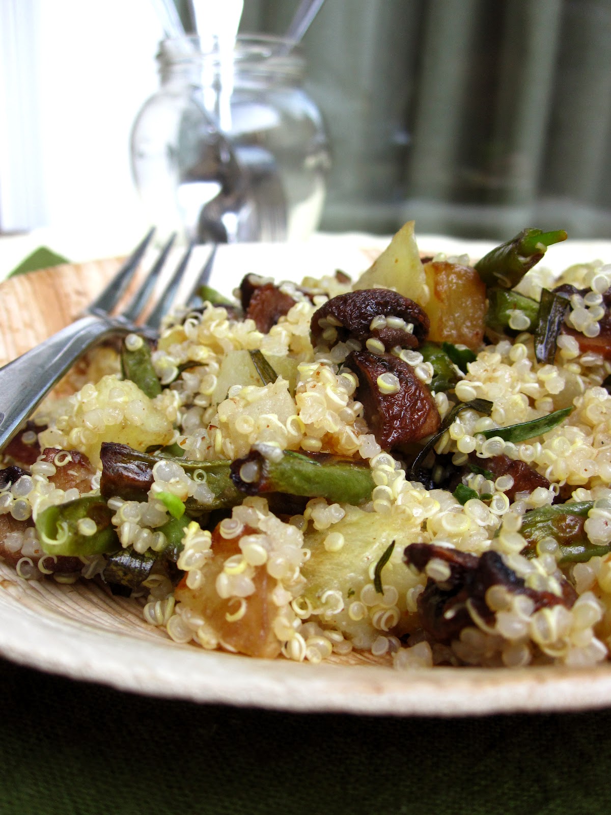 Edible biology Roasted potato, mushroom and green bean quinoa with