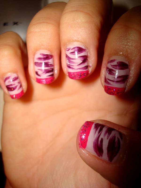 CrystaLs NaiL DesignS PINK NAILS with PURPLE ZEBRA DESIGN