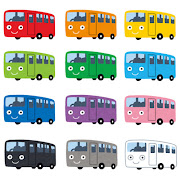 いろいろなバスのキャラクターのイラスト