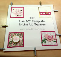 Sampler Tip: Use a 1/2" Template to help line up the squares perfectly on the 8" x 8" base www.juliedavison.com
