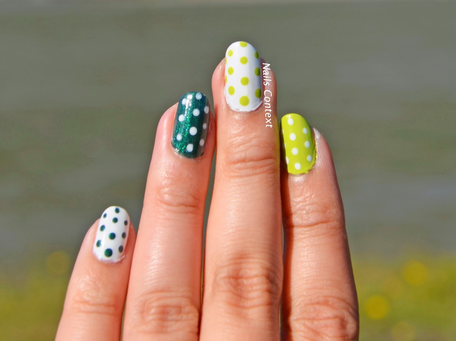 Nails Context: Green Polka Dots